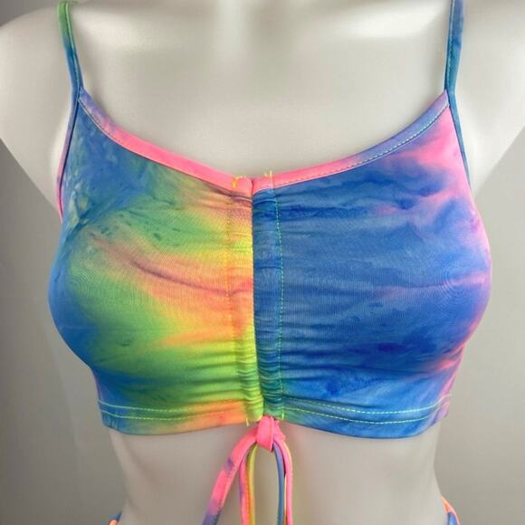 2 Pc Outfit Rainbow Tie-Dye Bodycon Sleeveless Cami Crop Top Mini Skirt Set S - Picture 3 of 4